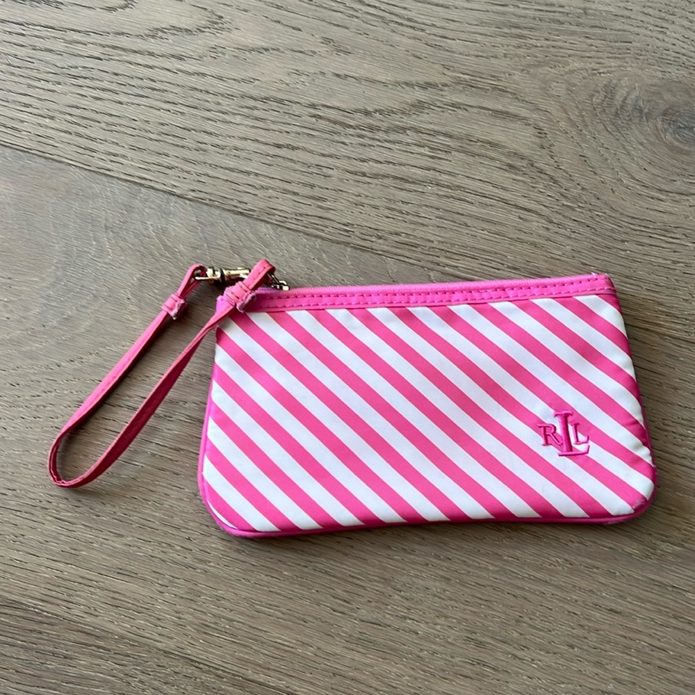 Ralph Lauren Pink & White Striped Small Wristlet